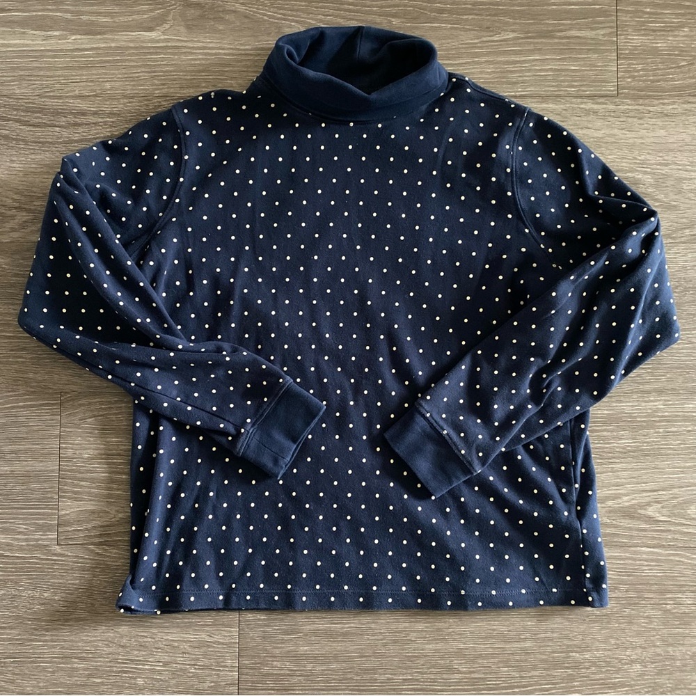 L.L. Bean Navy/White 100% Cotton Polka Dot Turtleneck